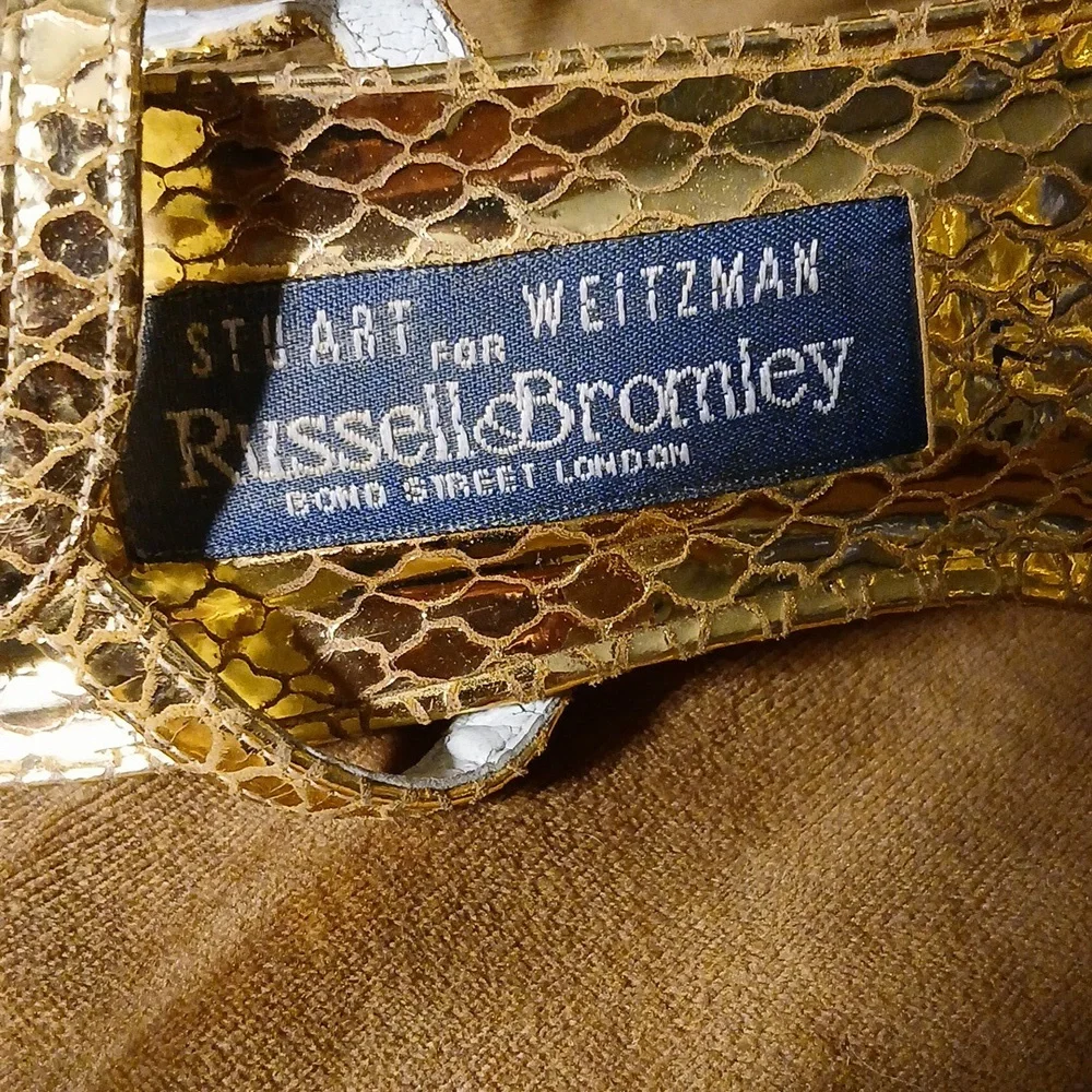 Stuart Weitzman for Russell & Bromley Gold Stilleto Sandals 7.5 - Picture 3 of 13